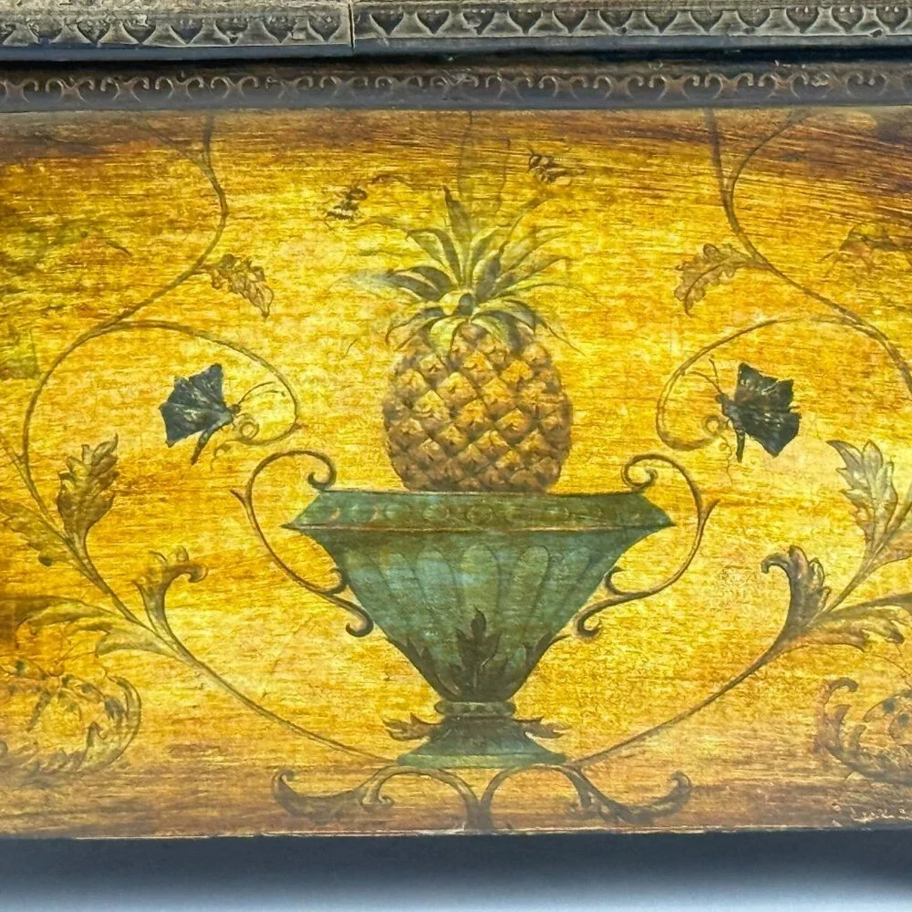 Hospitality Pineapple Curved Chest Decorative Box W/ Ornate Details